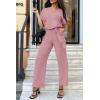 imagePRETTYGARDEN Womens One Piece Jumpsuits Dressy Casual Summer Short Sleeve Wrap V Neck Belted Wide Leg Pants RomperPink