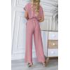 imagePRETTYGARDEN Womens One Piece Jumpsuits Dressy Casual Summer Short Sleeve Wrap V Neck Belted Wide Leg Pants RomperPink