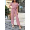 imagePRETTYGARDEN Womens One Piece Jumpsuits Dressy Casual Summer Short Sleeve Wrap V Neck Belted Wide Leg Pants RomperPink
