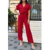 imagePRETTYGARDEN Womens One Piece Jumpsuits Dressy Casual Summer Short Sleeve Wrap V Neck Belted Wide Leg Pants RomperRed