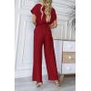 imagePRETTYGARDEN Womens One Piece Jumpsuits Dressy Casual Summer Short Sleeve Wrap V Neck Belted Wide Leg Pants RomperWine Red