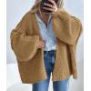 imagePRETTYGARDEN Womens Oversized Cardigan Sweaters 2025 Fall Long Lantern Sleeve Knit Open Front Lightweight SweaterCamel