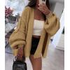 imagePRETTYGARDEN Womens Oversized Cardigan Sweaters 2025 Fall Long Lantern Sleeve Knit Open Front Lightweight SweaterCamel