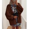 imagePRETTYGARDEN Womens Oversized Cardigan Sweaters 2025 Fall Long Lantern Sleeve Knit Open Front Lightweight SweaterCaramel