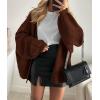 imagePRETTYGARDEN Womens Oversized Cardigan Sweaters 2025 Fall Long Lantern Sleeve Knit Open Front Lightweight SweaterCaramel