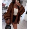 imagePRETTYGARDEN Womens Oversized Cardigan Sweaters 2025 Fall Long Lantern Sleeve Knit Open Front Lightweight SweaterCaramel