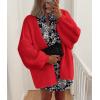 imagePRETTYGARDEN Womens Oversized Cardigan Sweaters 2025 Fall Long Lantern Sleeve Knit Open Front Lightweight SweaterRed