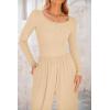 imagePRETTYGARDEN Womens Spring Fall Fashion One Piece Jumpsuits Dressy Casual Long Sleeve Wide Leg Ribbed Knit RompersBeige