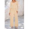 imagePRETTYGARDEN Womens Spring Fall Fashion One Piece Jumpsuits Dressy Casual Long Sleeve Wide Leg Ribbed Knit RompersBeige