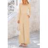 imagePRETTYGARDEN Womens Spring Fall Fashion One Piece Jumpsuits Dressy Casual Long Sleeve Wide Leg Ribbed Knit RompersBeige
