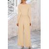 imagePRETTYGARDEN Womens Spring Fall Fashion One Piece Jumpsuits Dressy Casual Long Sleeve Wide Leg Ribbed Knit RompersBeige