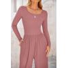 imagePRETTYGARDEN Womens Spring Fall Fashion One Piece Jumpsuits Dressy Casual Long Sleeve Wide Leg Ribbed Knit RompersDusty Pink