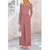 imagePRETTYGARDEN Womens Spring Fall Fashion One Piece Jumpsuits Dressy Casual Long Sleeve Wide Leg Ribbed Knit RompersDusty Pink