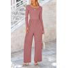 imagePRETTYGARDEN Womens Spring Fall Fashion One Piece Jumpsuits Dressy Casual Long Sleeve Wide Leg Ribbed Knit RompersDusty Pink