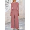 imagePRETTYGARDEN Womens Spring Fall Fashion One Piece Jumpsuits Dressy Casual Long Sleeve Wide Leg Ribbed Knit RompersDusty Pink