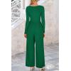 imagePRETTYGARDEN Womens Spring Fall Fashion One Piece Jumpsuits Dressy Casual Long Sleeve Wide Leg Ribbed Knit RompersGreen