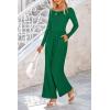 imagePRETTYGARDEN Womens Spring Fall Fashion One Piece Jumpsuits Dressy Casual Long Sleeve Wide Leg Ribbed Knit RompersGreen