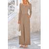 imagePRETTYGARDEN Womens Spring Fall Fashion One Piece Jumpsuits Dressy Casual Long Sleeve Wide Leg Ribbed Knit RompersKhaki