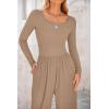 imagePRETTYGARDEN Womens Spring Fall Fashion One Piece Jumpsuits Dressy Casual Long Sleeve Wide Leg Ribbed Knit RompersKhaki