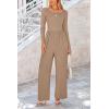 imagePRETTYGARDEN Womens Spring Fall Fashion One Piece Jumpsuits Dressy Casual Long Sleeve Wide Leg Ribbed Knit RompersKhaki