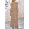 imagePRETTYGARDEN Womens Spring Fall Fashion One Piece Jumpsuits Dressy Casual Long Sleeve Wide Leg Ribbed Knit RompersKhaki