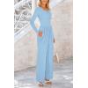 imagePRETTYGARDEN Womens Spring Fall Fashion One Piece Jumpsuits Dressy Casual Long Sleeve Wide Leg Ribbed Knit RompersLight Blue