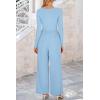 imagePRETTYGARDEN Womens Spring Fall Fashion One Piece Jumpsuits Dressy Casual Long Sleeve Wide Leg Ribbed Knit RompersLight Blue