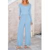 imagePRETTYGARDEN Womens Spring Fall Fashion One Piece Jumpsuits Dressy Casual Long Sleeve Wide Leg Ribbed Knit RompersLight Blue