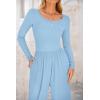 imagePRETTYGARDEN Womens Spring Fall Fashion One Piece Jumpsuits Dressy Casual Long Sleeve Wide Leg Ribbed Knit RompersLight Blue