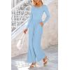 imagePRETTYGARDEN Womens Spring Fall Fashion One Piece Jumpsuits Dressy Casual Long Sleeve Wide Leg Ribbed Knit RompersLight Blue
