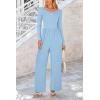 imagePRETTYGARDEN Womens Spring Fall Fashion One Piece Jumpsuits Dressy Casual Long Sleeve Wide Leg Ribbed Knit RompersLight Blue