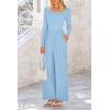 imagePRETTYGARDEN Womens Spring Fall Fashion One Piece Jumpsuits Dressy Casual Long Sleeve Wide Leg Ribbed Knit RompersLight Blue