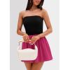 imagePRETTYGARDEN Womens Summer Strapless Mini Party Dress 2025 Casual Tube Top Ruffle A Line Short Patchwork SundressesBlack Rose Red