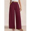 imagePRETTYGARDEN Womens Wide Leg Pants Casual 2025 Elastic Waist Loose Flowy Palazzo Pants Trousers with PocketsDark Wine Red