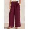 imagePRETTYGARDEN Womens Wide Leg Pants Casual 2025 Elastic Waist Loose Flowy Palazzo Pants Trousers with PocketsDark Wine Red