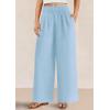 imagePRETTYGARDEN Womens Wide Leg Pants Casual 2025 Elastic Waist Loose Flowy Palazzo Pants Trousers with PocketsLight Blue
