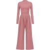 imagePRETTYGARDEN Womens Jumpsuit Dressy Casual Spring Fall Fashion One Piece Outfits Long Sleeve Mock Neck Wide Leg Pants RompersPink