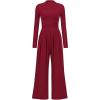 imagePRETTYGARDEN Womens Jumpsuit Dressy Casual Spring Fall Fashion One Piece Outfits Long Sleeve Mock Neck Wide Leg Pants RompersWine Red