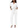 imagePRETTYGARDEN Womens One Piece Jumpsuits Dressy Casual Summer Short Sleeve Wrap V Neck Belted Wide Leg Pants RomperWhite