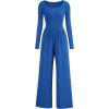 imagePRETTYGARDEN Womens Spring Fall Fashion One Piece Jumpsuits Dressy Casual Long Sleeve Wide Leg Ribbed Knit RompersBlue
