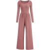 imagePRETTYGARDEN Womens Spring Fall Fashion One Piece Jumpsuits Dressy Casual Long Sleeve Wide Leg Ribbed Knit RompersDusty Pink