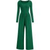 imagePRETTYGARDEN Womens Spring Fall Fashion One Piece Jumpsuits Dressy Casual Long Sleeve Wide Leg Ribbed Knit RompersGreen