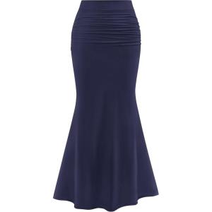 imagePRETTYGARDEN Womens Maxi Mermaid Bodycon Skirt 2025 Trendy Summer Casual High Waisted Ruffle Ruched Long Mesh SkirtsNavy
