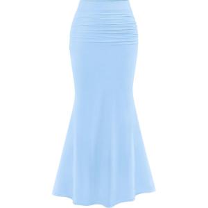 imagePRETTYGARDEN Womens Maxi Mermaid Bodycon Skirt 2025 Trendy Summer Casual High Waisted Ruffle Ruched Long Mesh SkirtsSky Blue