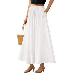 imagePRETTYGARDEN Womens Maxi Skirts 2025 Summer Trendy Ruffle High Waisted Casual Long Flowy Skirt with PocketsWhite
