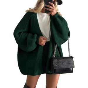 imagePRETTYGARDEN Womens Oversized Cardigan Sweaters 2025 Fall Long Lantern Sleeve Knit Open Front Lightweight SweaterSpinach Green