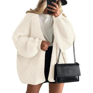 imagePRETTYGARDEN Womens Oversized Cardigan Sweaters 2025 Fall Long Lantern Sleeve Knit Open Front Lightweight SweaterWhite
