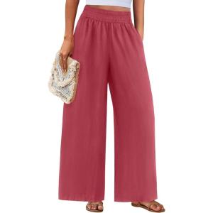 imagePRETTYGARDEN Womens Wide Leg Pants Casual 2025 Elastic Waist Loose Flowy Palazzo Pants Trousers with PocketsDusty Pink