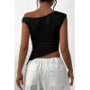 imagePRETTYGARDEN Womens 2025 Summer Off The Shoulder Crop Tops Sleeveless One Shoulder Ruched Asymmetrical Y2K Going Out Tank TopBlack