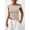 imagePRETTYGARDEN Womens 2025 Summer Off The Shoulder Crop Tops Sleeveless One Shoulder Ruched Asymmetrical Y2K Going Out Tank TopLight Khaki